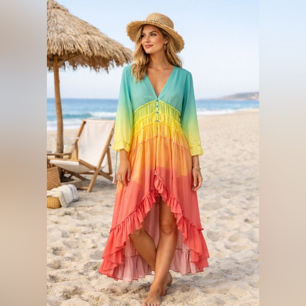 CHICWISH Ombre Ruffle Maxi Dress – Size XS
